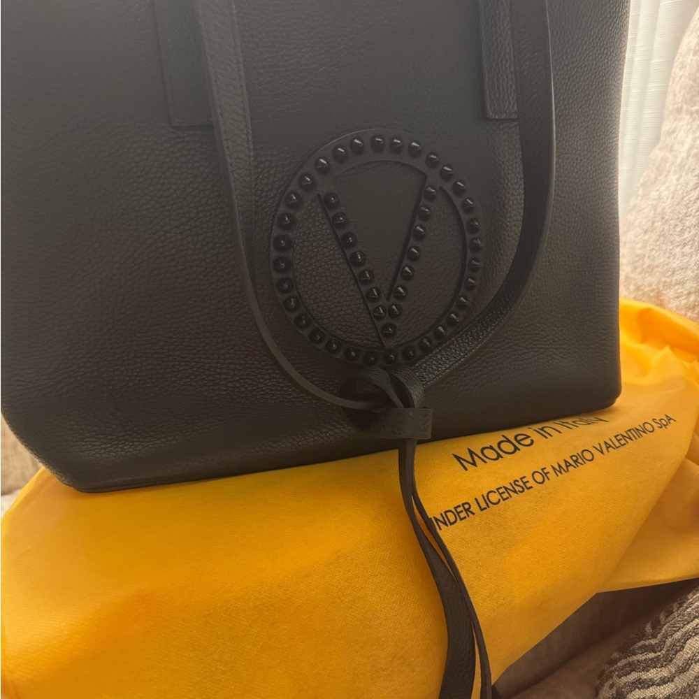 Valentino Black Leather Studded V-Tote